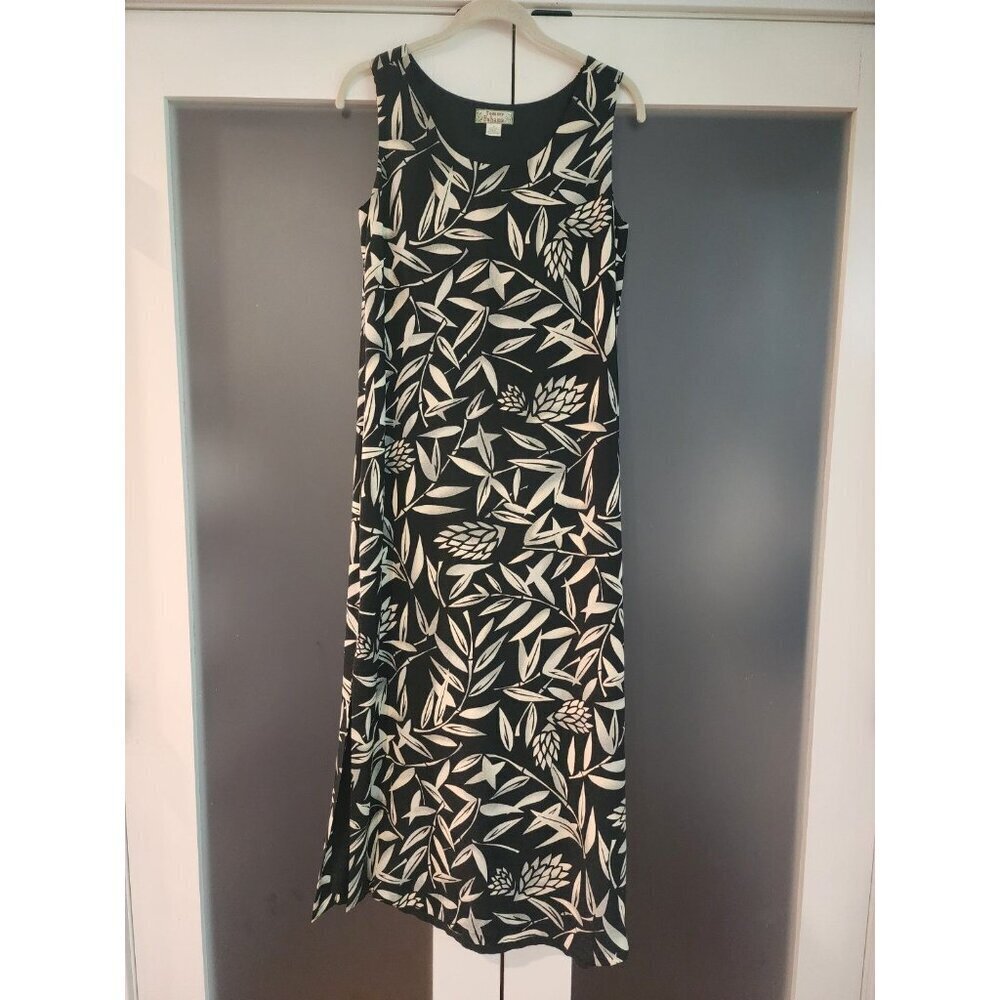 Tommy Bahama 100% Silk Maxi Dress Sz 8 Sleeveless Side Slits Black